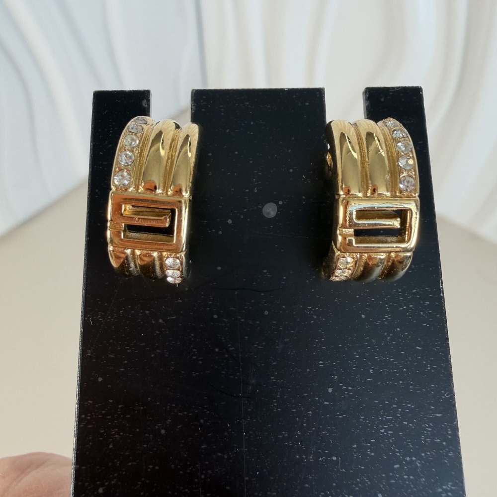 Givenchy G-Logo Gold-Tone & Crystal Clip-On Half Hoop Earrings